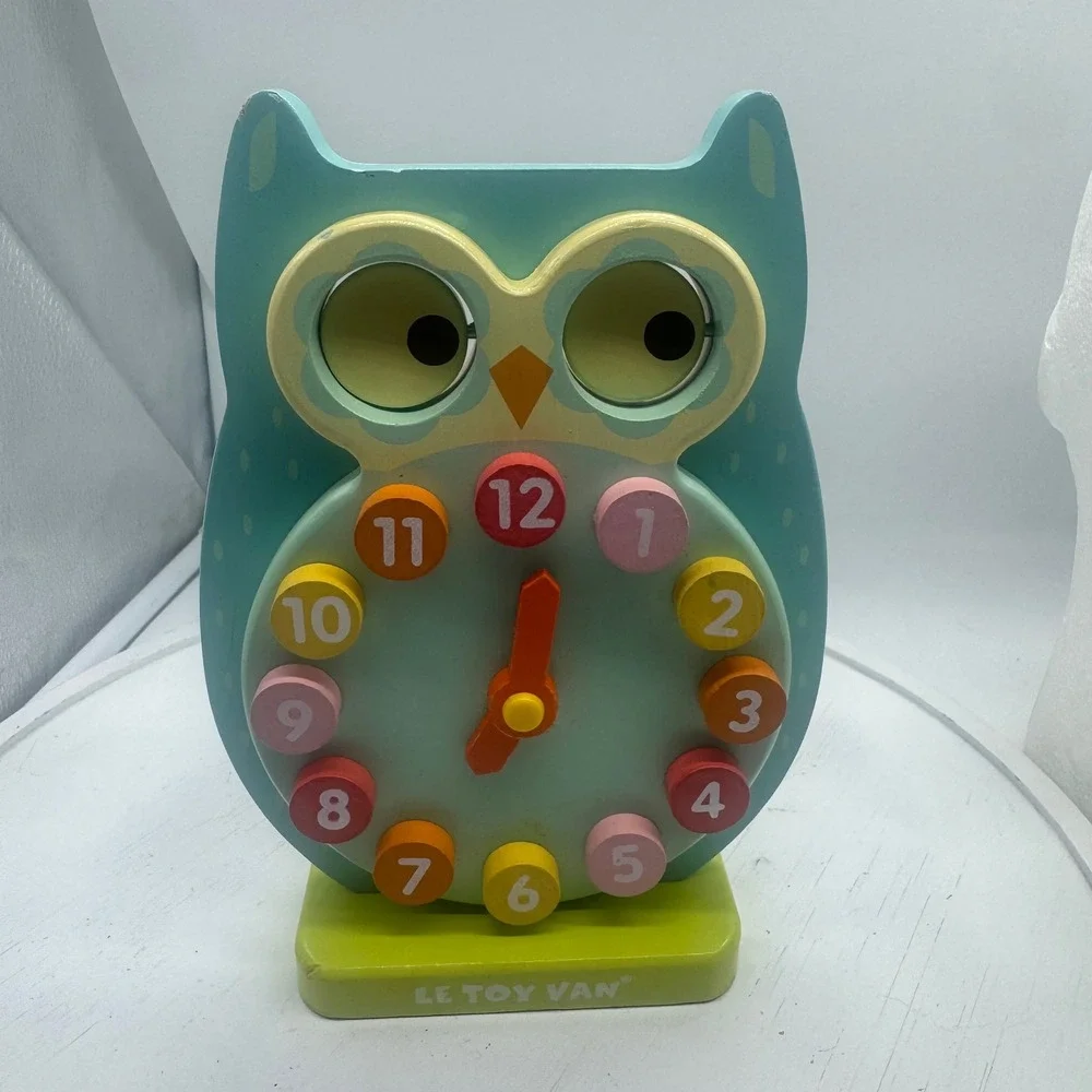 Le Toy Van Wooden Owl Clock Educational Toy PL010 Blue Green Multi Color 8